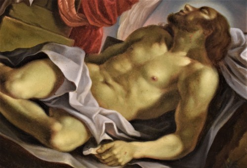 XVIIe siècle - Christ mort pleuré par deux anges, Bologne XVIIe siècle
